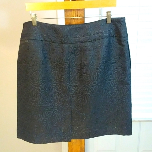 Ann Taylor Loft Black Jacquard Metallic Sliver Hint Shimmer Mini Skirt Size 14 - Picture 11 of 11